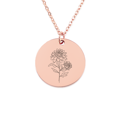 November Birth Flower Coin Necklace (Chrysanthemum)
