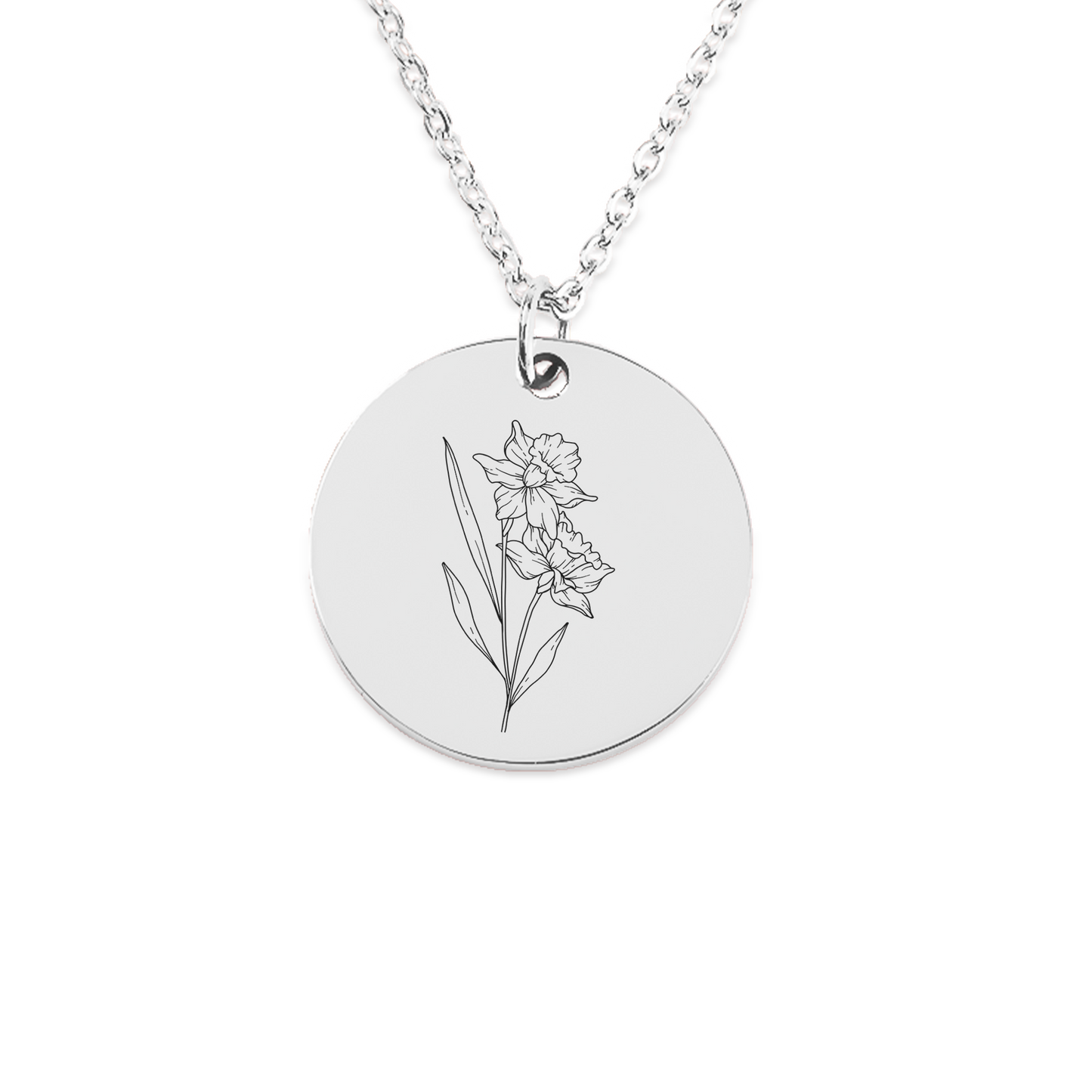 March Birth Flower Coin Necklace (Daffodil)