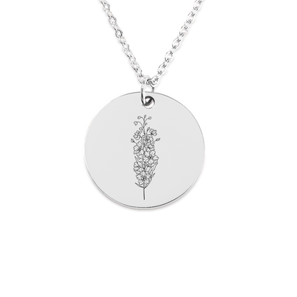 July Birth Flower Coin Necklace (Larkspur)
