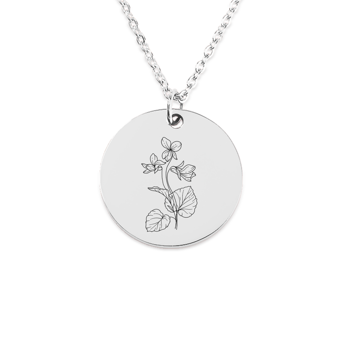 February Birth Flower Coin Necklace (Violet)