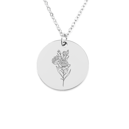 January Birth Flower Coin Necklace (Carnation)