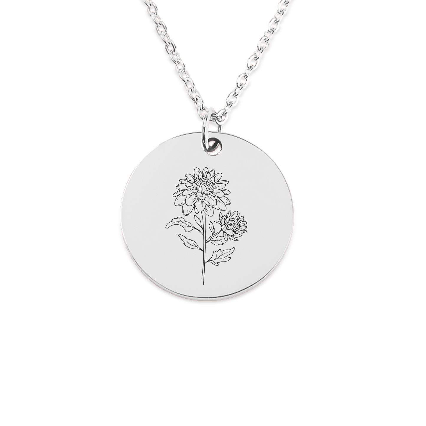 November Birth Flower Coin Necklace (Chrysanthemum)