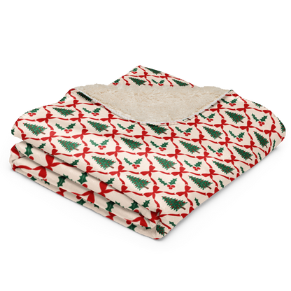 Holly & Ribbon Christmas Sherpa Blanket