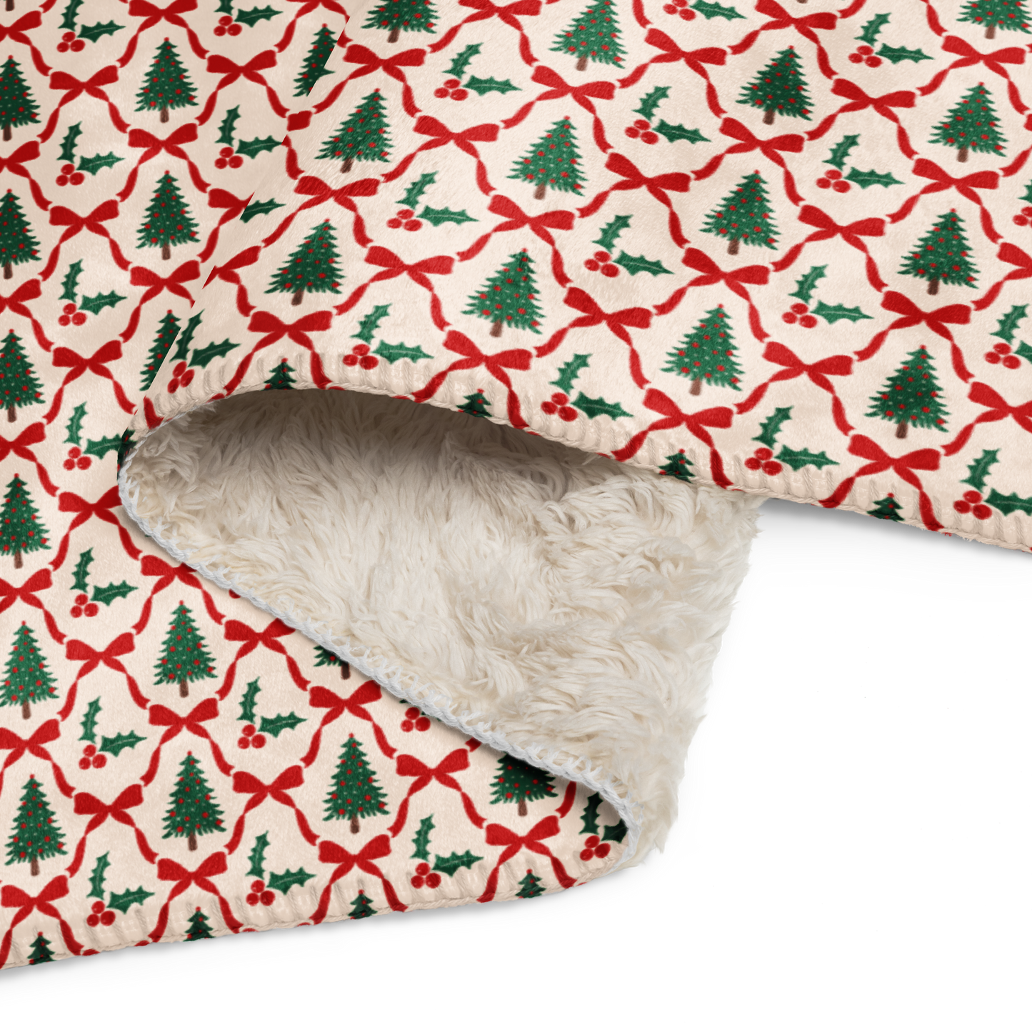 Holly & Ribbon Christmas Sherpa Blanket