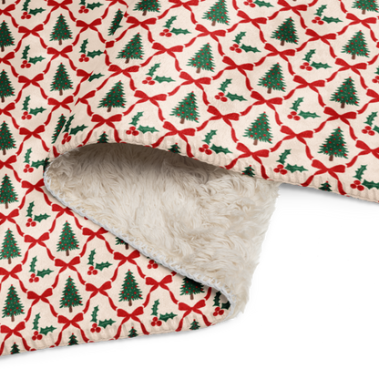 Holly & Ribbon Christmas Sherpa Blanket