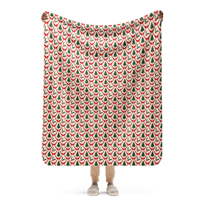 Holly & Ribbon Christmas Sherpa Blanket