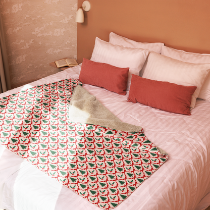 Holly & Ribbon Christmas Sherpa Blanket
