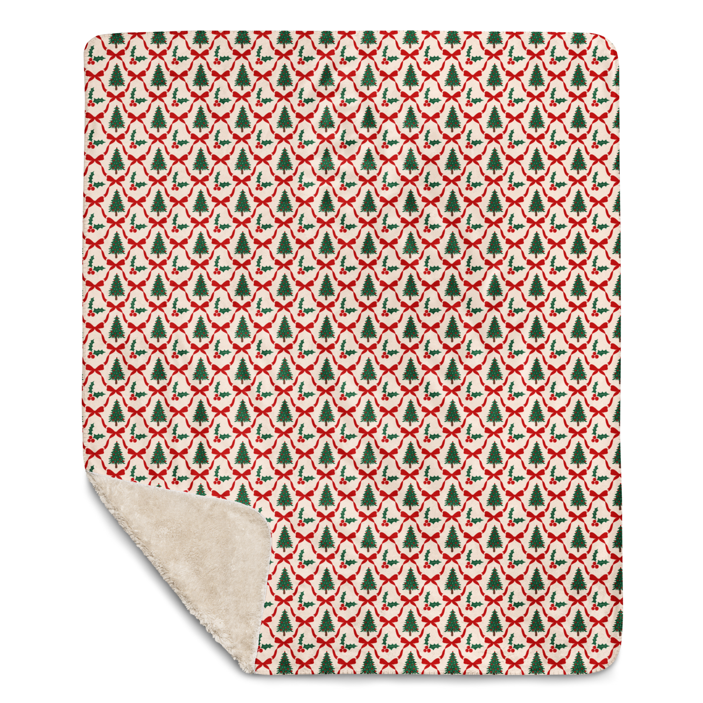 Holly & Ribbon Christmas Sherpa Blanket