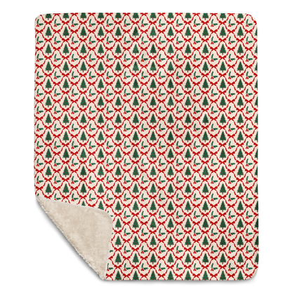 Holly & Ribbon Christmas Sherpa Blanket
