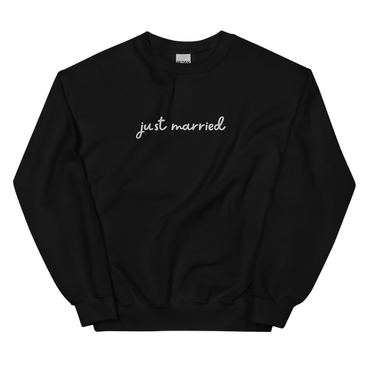 Just Married Newlywed Embroidered Crewneck Sweatshirt