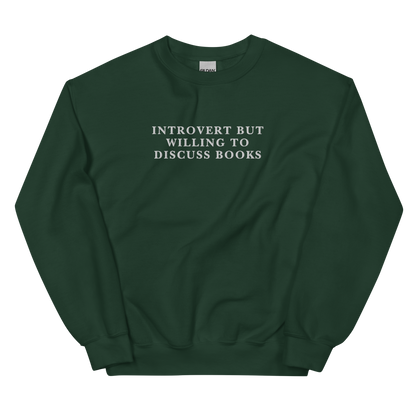 Introvert But Willing To Discuss Books Embroidered Crewneck Sweatshirt