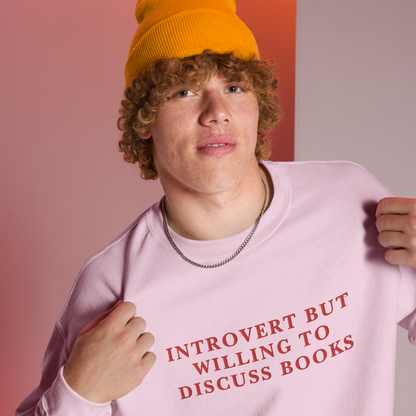 Introvert But Willing To Discuss Books Embroidered Crewneck Sweatshirt