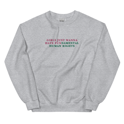 Girls Just Wanna Have Fundamental Human Rights Feminist Embroidered Sweatshirt