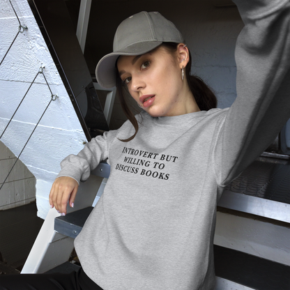 Introvert But Willing To Discuss Books Embroidered Crewneck Sweatshirt