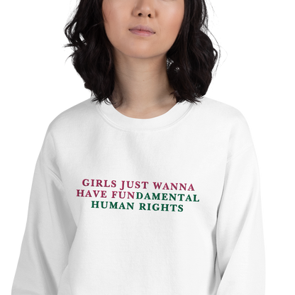 Girls Just Wanna Have Fundamental Human Rights Feminist Embroidered Sweatshirt