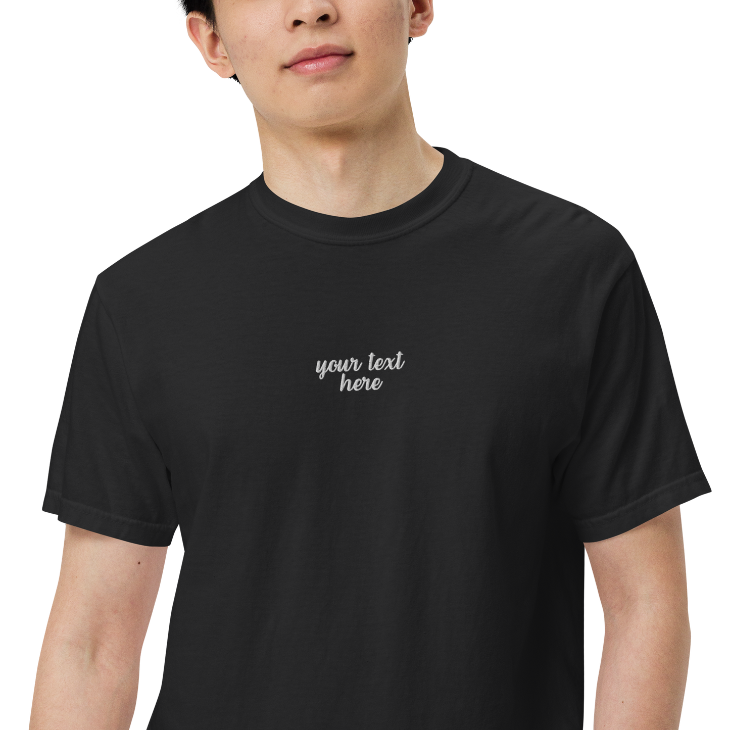 CUSTOM Your Text Cursive Embroidered Premium T-Shirt