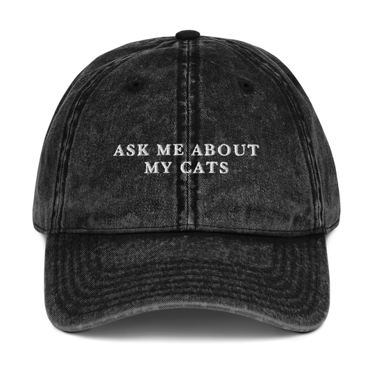 Ask Me About My Cats Embroidered Vintage Cap