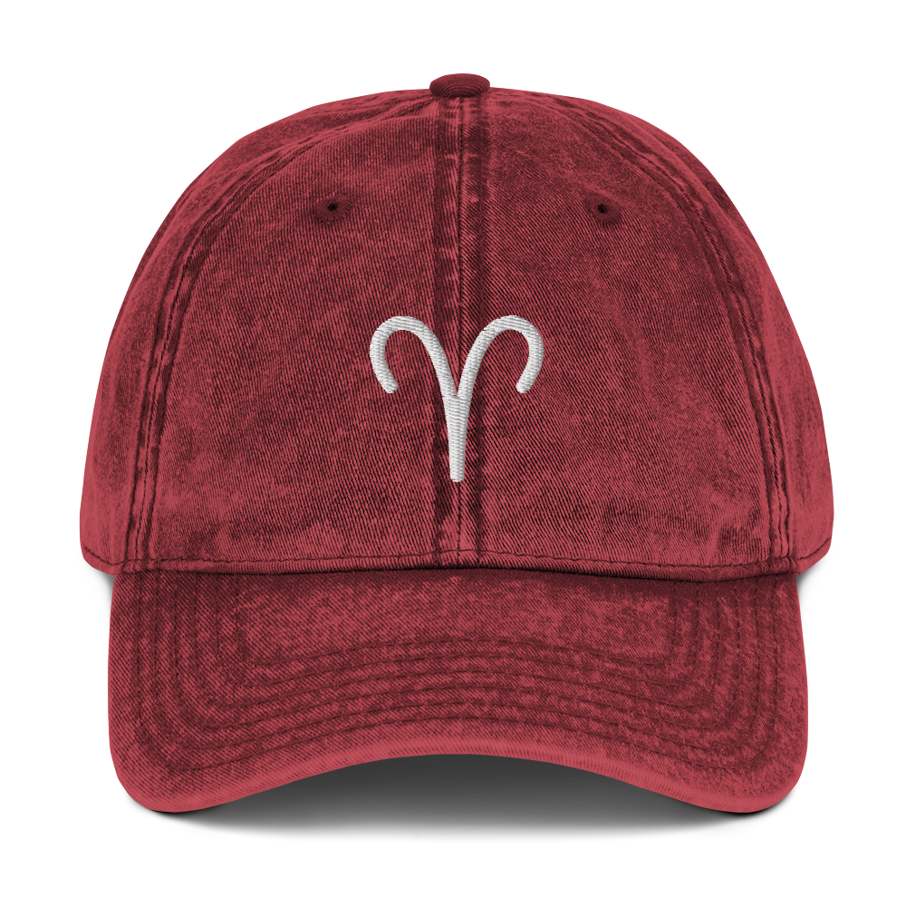 Aries Zodiac Symbol Embroidered Vintage Cap