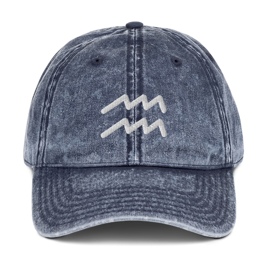 Aquarius Zodiac Symbol Embroidered Vintage Cap