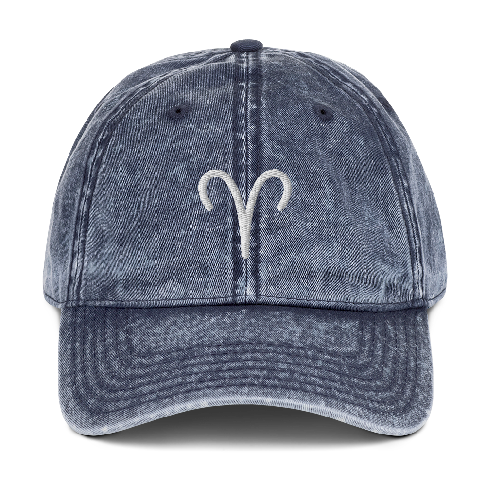 Aries Zodiac Symbol Embroidered Vintage Cap