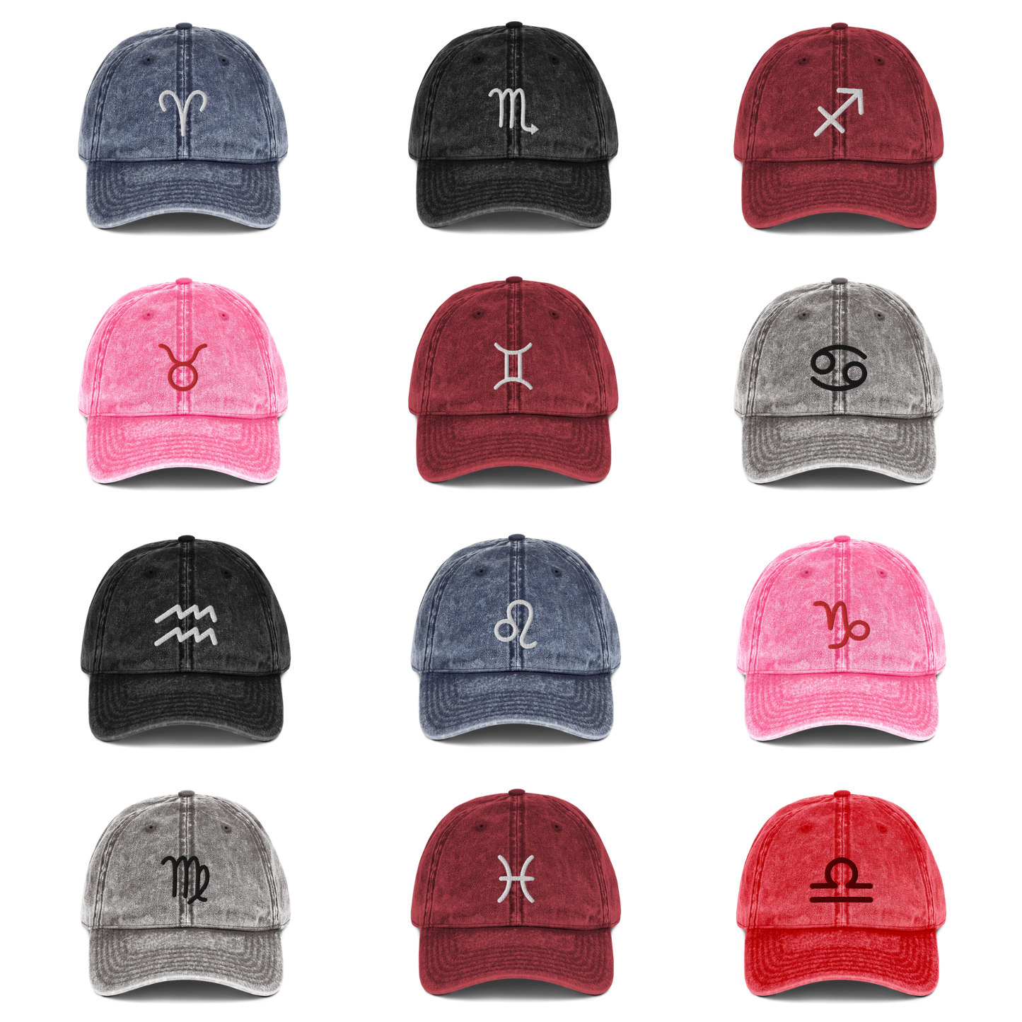 Embroidered Zodiac Symbol Vintage Cap