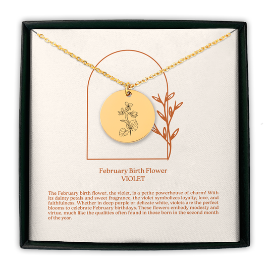 February Birth Flower Coin Necklace (Violet)
