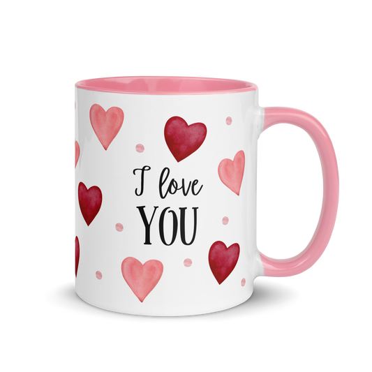 I Love You Watercolor Hearts Color Mug