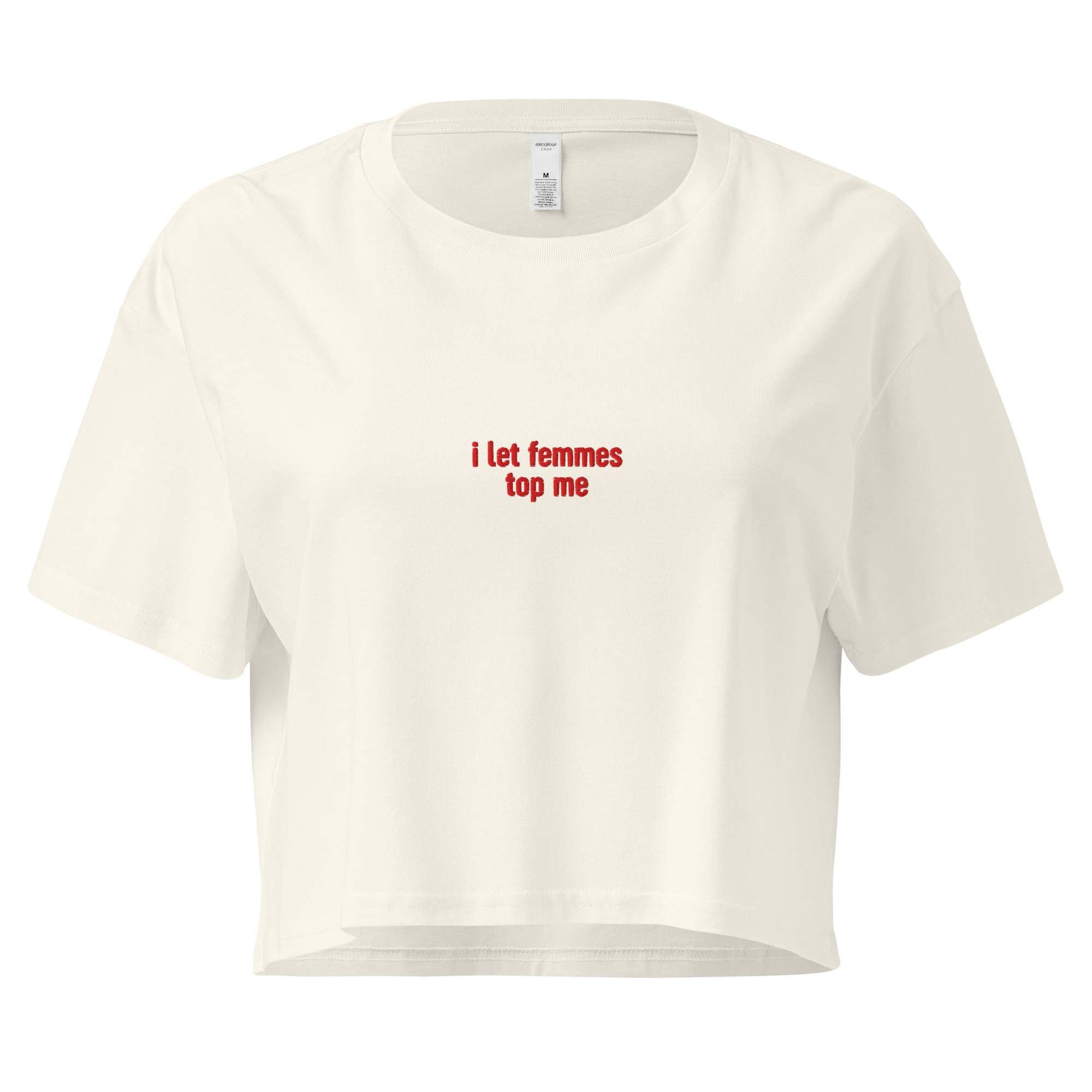 Top Me I Let Femmes Top Me Embroidered Crop Tee – girlgangshop