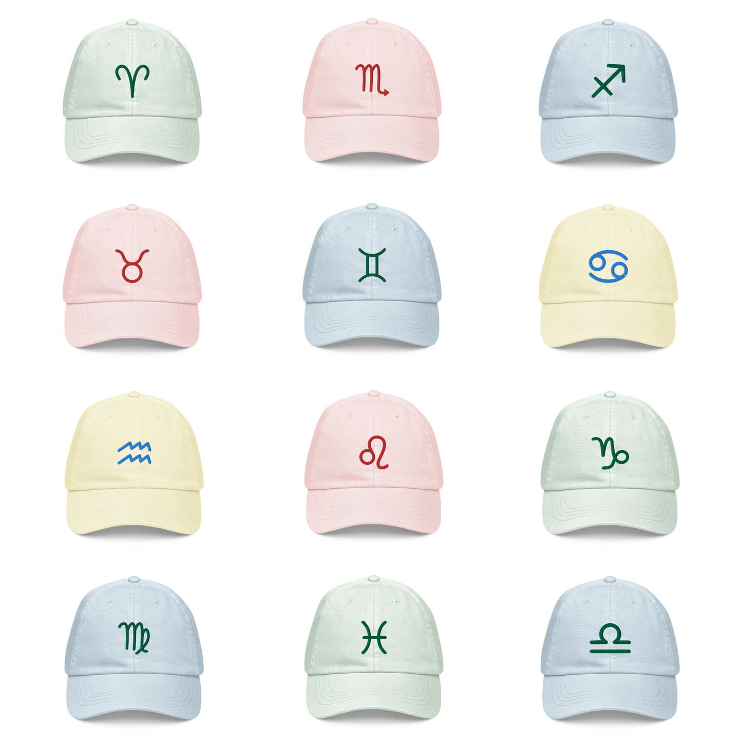 Embroidered Zodiac Symbol Pastel Baseball Cap